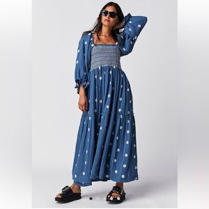 Free people dahlia embroidered maxi in coastal combo color
